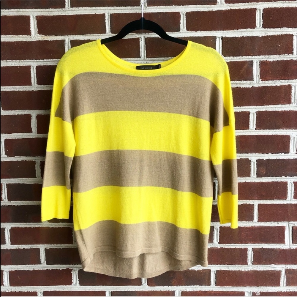 The Limited Stripe 3/4 Sleeve Crewneck Sweater